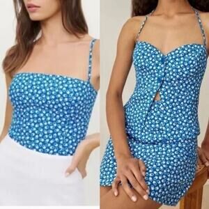 NEW Reformation SET  Linen Veranda Skirt & Overland Top in Samba Blue Sz 6